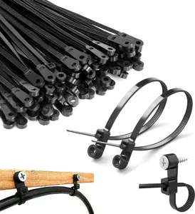 100pcs Creative Nylon Cable Ties With ScrewMounting Hole, Self Locking Loop Wrap Bundle TiesStrap, DlY Office Cables Wire Fasten Organizer