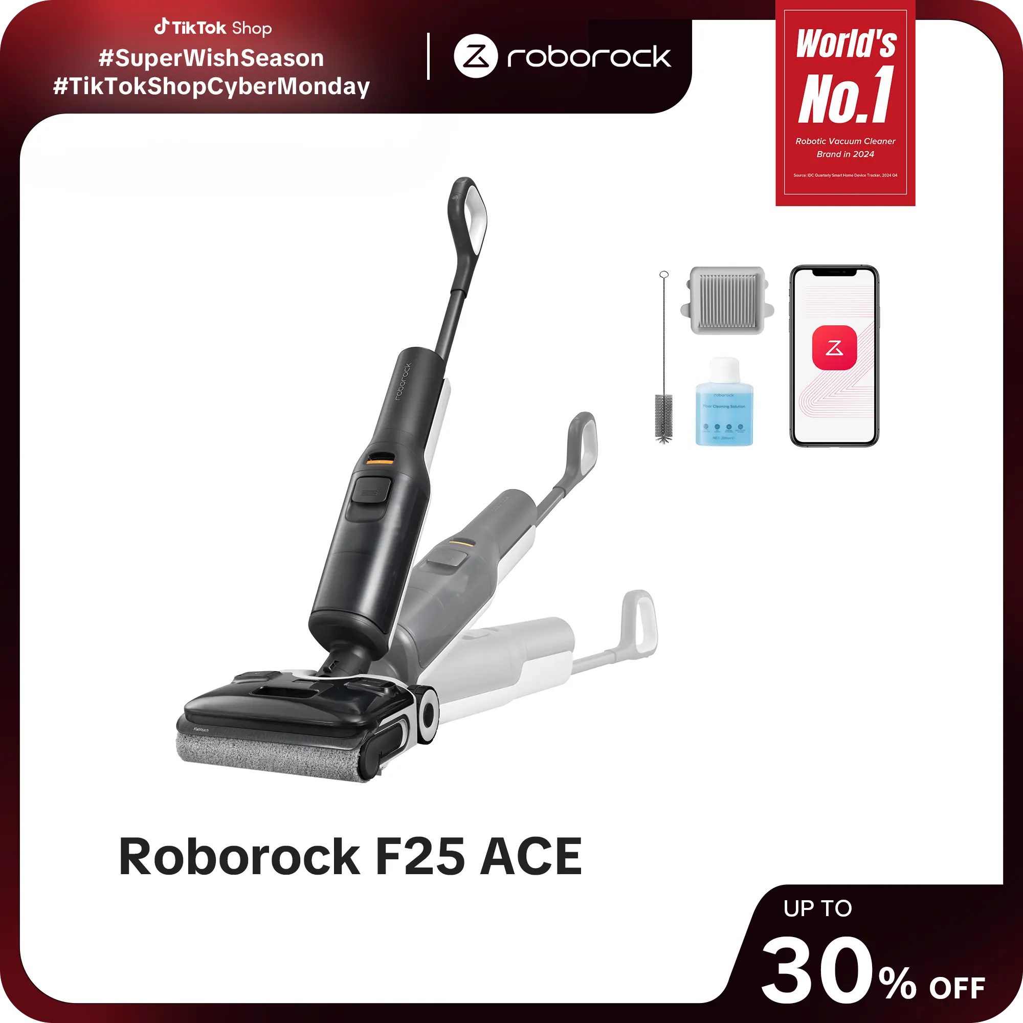 Roborock F25 ACE Wet Dry Vacuum Cleaner, 194°F Hot Air Flash Drying Electric Mop, Cordless, with Zero Tangle, 180° Lie Flat #TikTokShopBlackFriday #TikTokShopCyberMonday summerwins