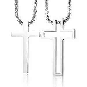 Matching Cross Necklace For Couples Stainless Steel Silver Box Chain Trendy Cool Cute Promise Relationship Friendship Puzzle Cross Pendant Couples Necklaces For Her Him Girlfriend Best Friends Set BFF Anniversary Valentine's Day Birthday Gifts for gf wife