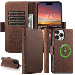 Magsafe Leather Wallet Phone Case For iPhone 12 13 14 15 16e 16 Pro Max Plus 15Plus With Wireless charging Flip Card Holder Cover