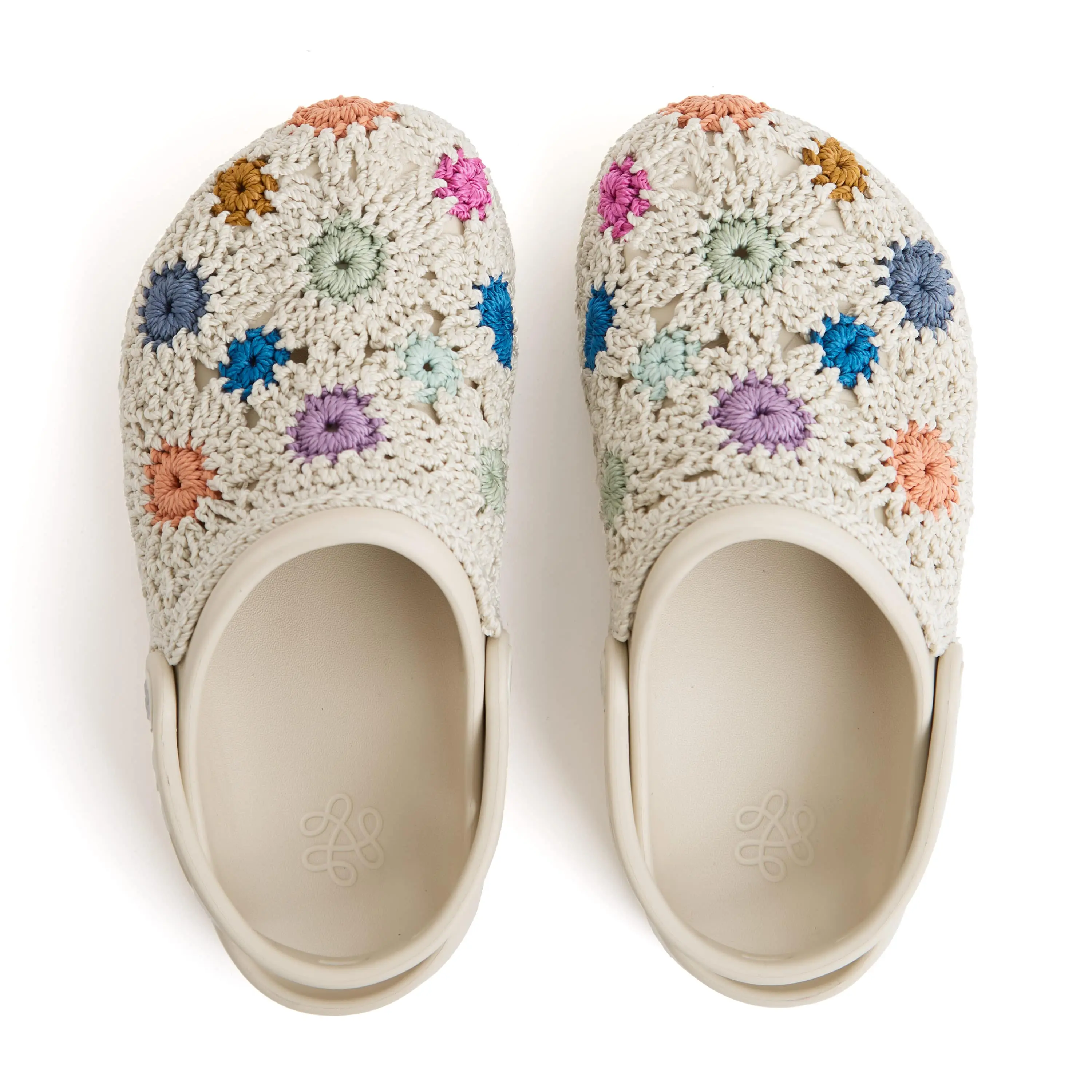 Bolo Clog - Hand Crochet - Natural Multi Flowers