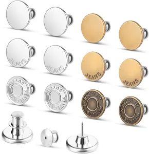 12 Sets Jean Button Pins, No Sew Instant Replacement Buttons, Reusable and Adjustable Pant Waist Tightener for Loose Jeans