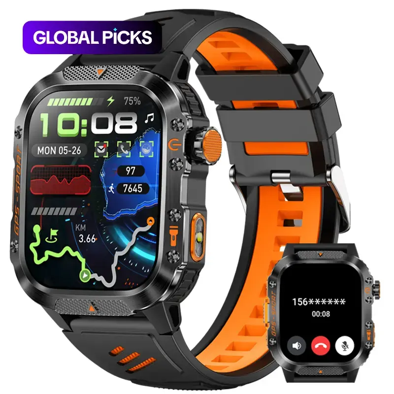 GPS Smartwatch, 2.01-Inch HD Digital Smart Watch with Wireless Calling, Fitness Tracker, 100+ Sports Modes, Flashlight, Weather Alerts, Calendar, IP68 Waterproof #GLOBAL PICKS