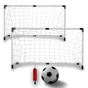 212 MAIN Youth 2-Piece Soccer Goals Set - Lightweight, Portable, Easy-Assembly Indoor/Outdoor Sports Gear for Small Areas, Soccer Accessories with Net, Ball, Pump