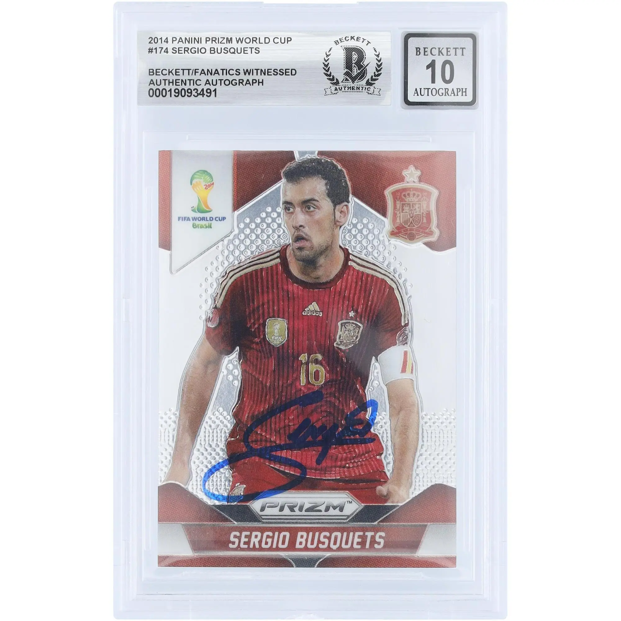 Sergio Busquets Spain FC Autographed 2014 Panini Prizm World Cup #174 Beckett Fanatics Witnessed Authenticated 10 Card - Fanatics Authentic Certified