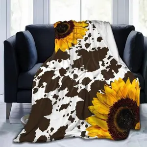 Soft Comfortable Funny Throw Blanket Sunflower Print Flannel Blanket Cool Bedroom Accessories,Warm Fuzzy Quilt,All Season Breathable Blanket,Comfy Bedding For Christmas Decor,Versatile Use Napping Throw For Sofa Office Couch,Christmas Gifts
