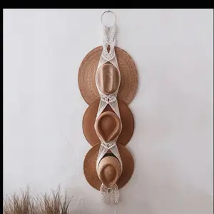Boho-Chic Space-Saving Macrame Hat Rack - 1/2/3-Tier Wall-Mount Organizer with Handcrafted Tassels