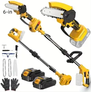 2-in-1 Cordless Pole Saw & Handheld Mini Chainsaw with 2 Batteries, Electric Power Polesaw for Tree Trimming, Basic Woodworking Tool, Handheld Chainsaw