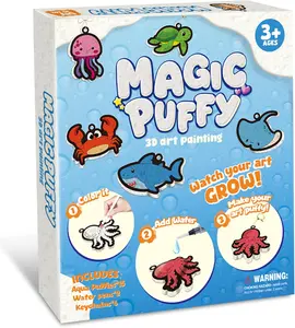 Magic Puffy Paint Kit for Kids, 3D Foam Texture Painting Art Set with 12 Color Markers, Water-Activated Paint by Number Craft Kit, DIY Keychain Art Activity Gift for Girls and Boys Ages 4-10