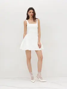 Cider Jacquard U-neckline Floral Backless Bowknot Mini Dress