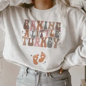 Up to 50% off! “Baking a Little Turkey” pregnancy announcement sweatshirt, fall maternity sweater, autumn baby reveal outfit, Thanksgiving maternity sweatshirt