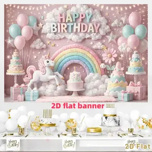 Dreamy Unicorn Birthday Party Background Cloth, made of polyester material, suitable for photo booths, parties, birthdays, celebrations, as well as indoor and outdoor home birthday party decoration, home decoration, room decoration, wall decoration