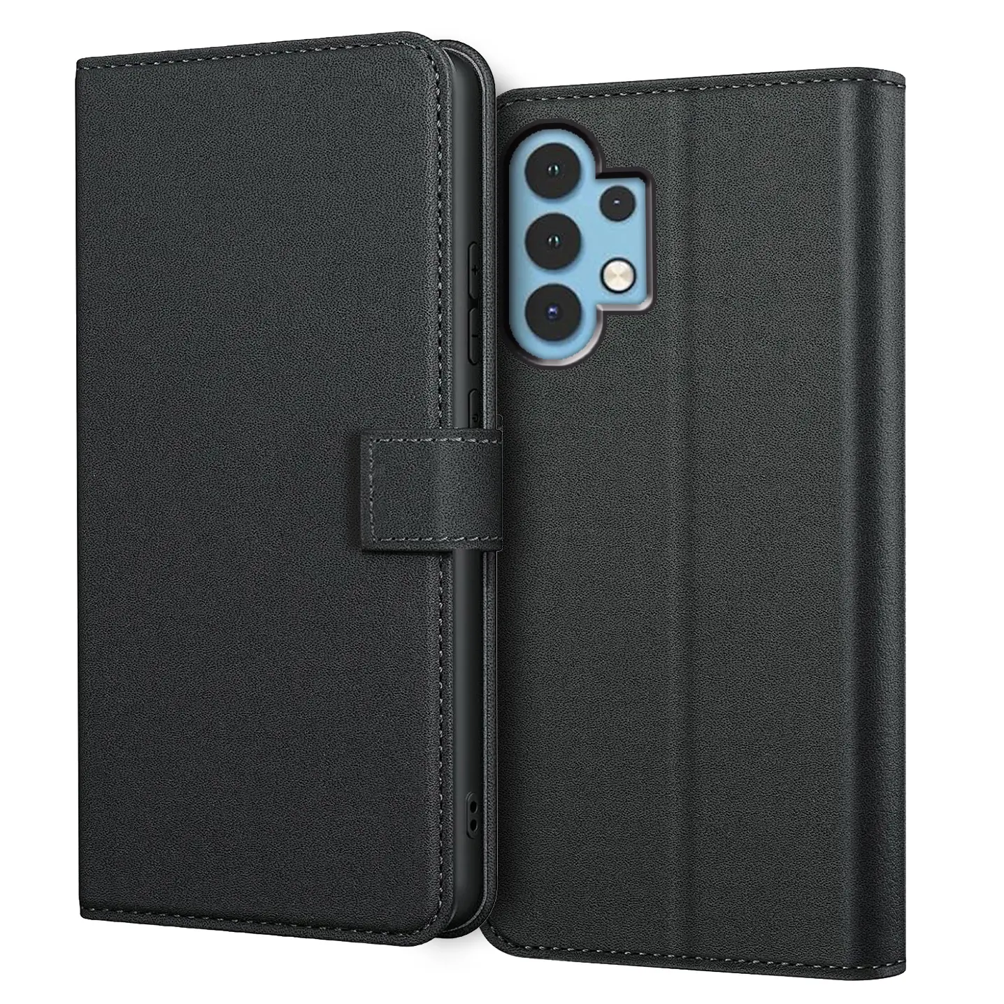 For Samsung Galaxy A32 5G Smartphone Case With Kickstand Shockproof Protector PU Leather Card Slot Black Wallet Flip Protective Phone Case Cover Cellphone Casing
