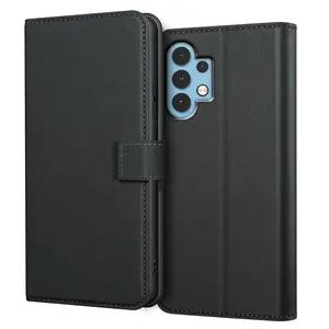 For Samsung Galaxy A32 5G Case With Kickstand Shockproof PU Leather Card Slot Black Wallet Flip Protective Phone Case Cover