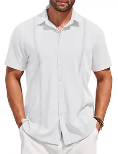 COOFANDY B Mens Short Sleeve Cuban Guayabera Shirt Casual Summer Beach Button Down Shirts Menswear Top Clothing Soft