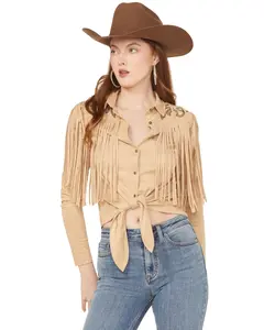 Idyllwind Women's Women'S Mckinney Faux Suede Long Sleeve Fringe Top - Iwsp25k93-Khk