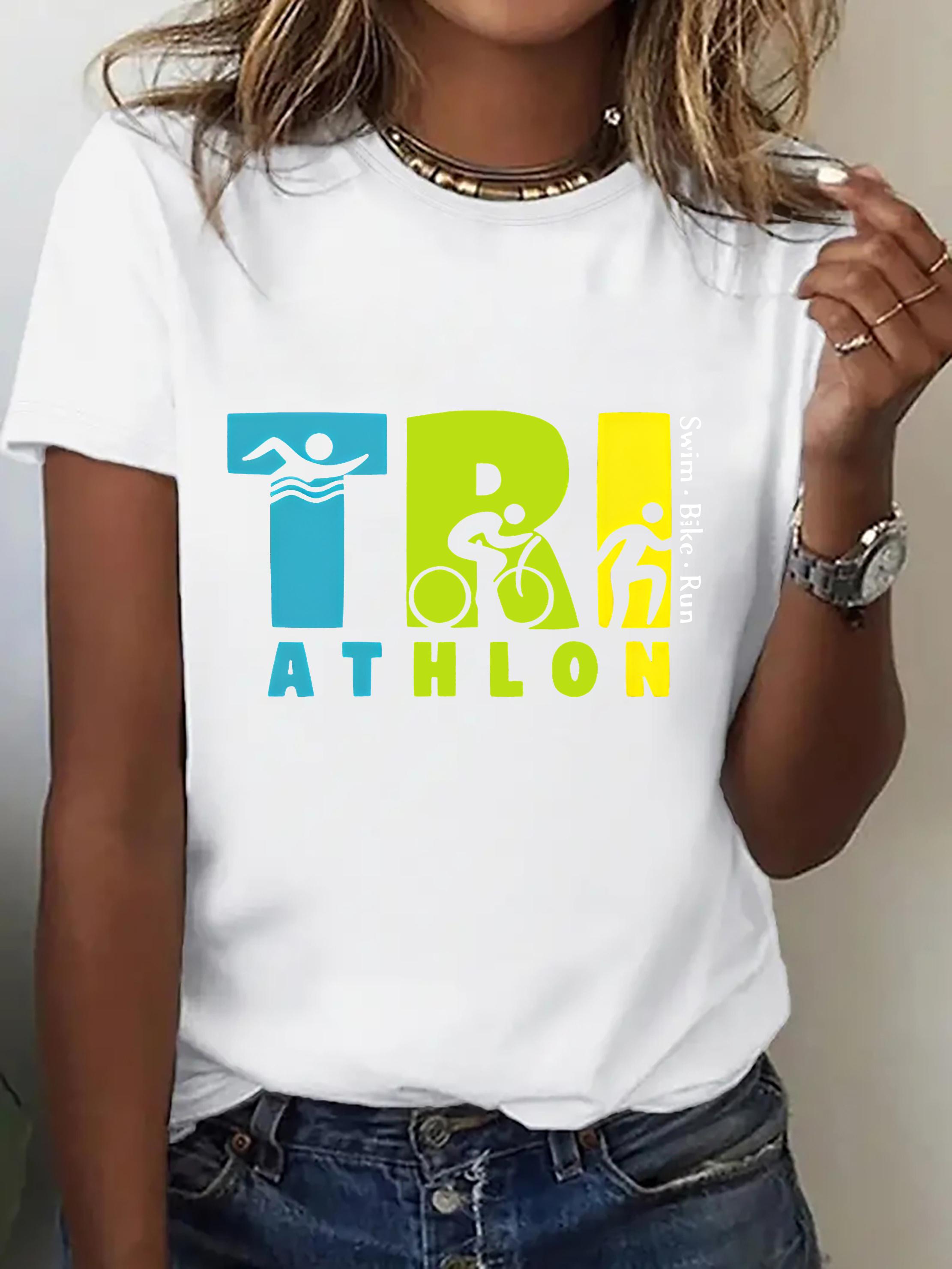 A Fun Sports Short-Sleeve Shirt-Passionate about Triathlons-Women'S Stylish Casual Activewear, Featuring a Fashionable And Unique Printed Comfortable Round-Neck Base Shirt, Perfect As a Gift T-Shirt, Lightweight, Breathable, Moisture-Wicking