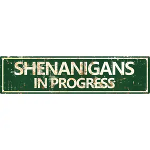 Vintage Tin Sign Retro Metal Shenanigans In Progress Signs for Home Decor Stylish Wall Art Plaques Ideal Gift for Home Bathroom Kitchen and Gothic Wall Decor in Every Room 16x4in