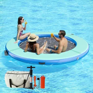 [SummerVibes]  VanAcc Hexagon/Circle/Triangle 8FT/10FT/12FT Inflatable Water Hammock for Adults, Floating Raft Dock Platform with Mesh, Heavy Duty Water Float Dock for Lake Beach Party