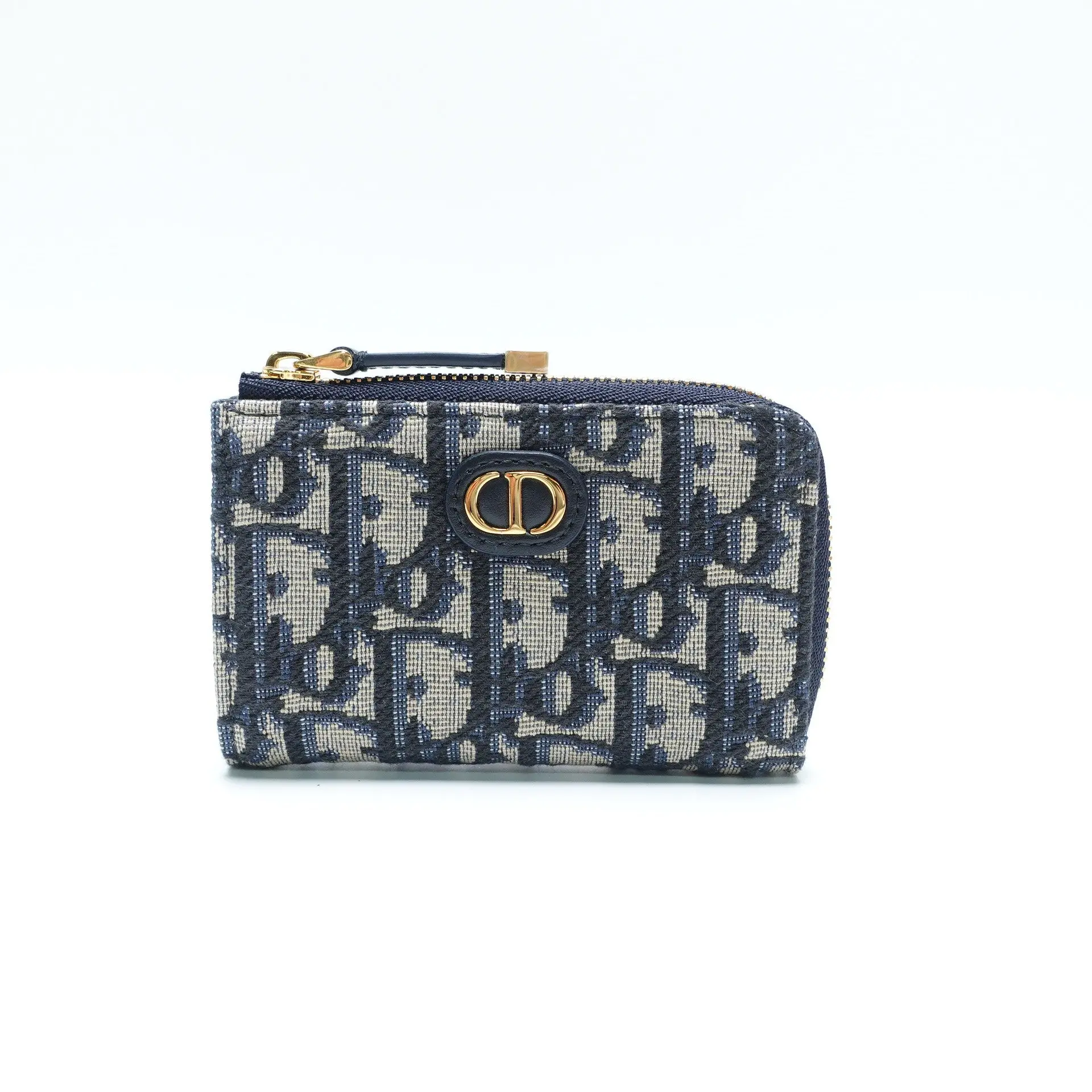 Pre-owned Dior Oblique canvas and leather Zip Wallet Blue Oblique Canvas T10435736