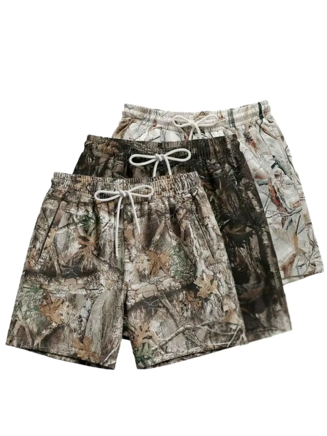 Men’s Hunting Camo Shorts – Breathable Gym/Running Shorts with Zip Side Pockets & Back Pocket, Streetwear Backstreetball Style, Gift for Him
