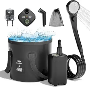 Portable Camping Shower, 6000mAh Rechargeable Shower Pump, Filtered Shower  & 5 Gallons Foldable Bucket, Outdoor Shower for Hiking Beach, Travel, Pet Bath,  Washing, Surf & Boat Cleaning