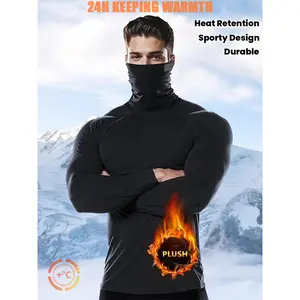 Men’s Ultra High Neck Thermal Compression Shirt – Lightweight Fleece Stretch Material, Black Slim Fit Athletic Base Layer for Fall & Winter, Breathable, Stylish & Comfortable for Sports or Daily Outfits