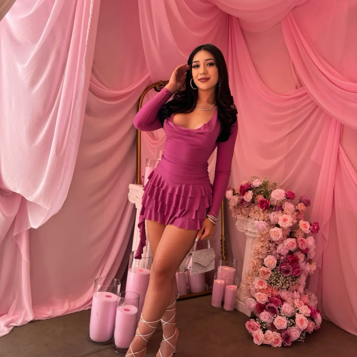 GG Glitter Romper Dress (Berry)