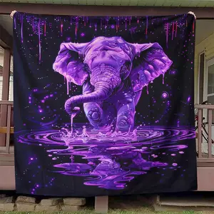 Cozy Purple Elephant Flannel Throw Blanket - Soft, Warm, and Versatile for Couch, Bed, Office, and Travel
