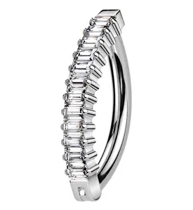 Baguette Clear CZ Row Titanium Hinged Belly Button Ring