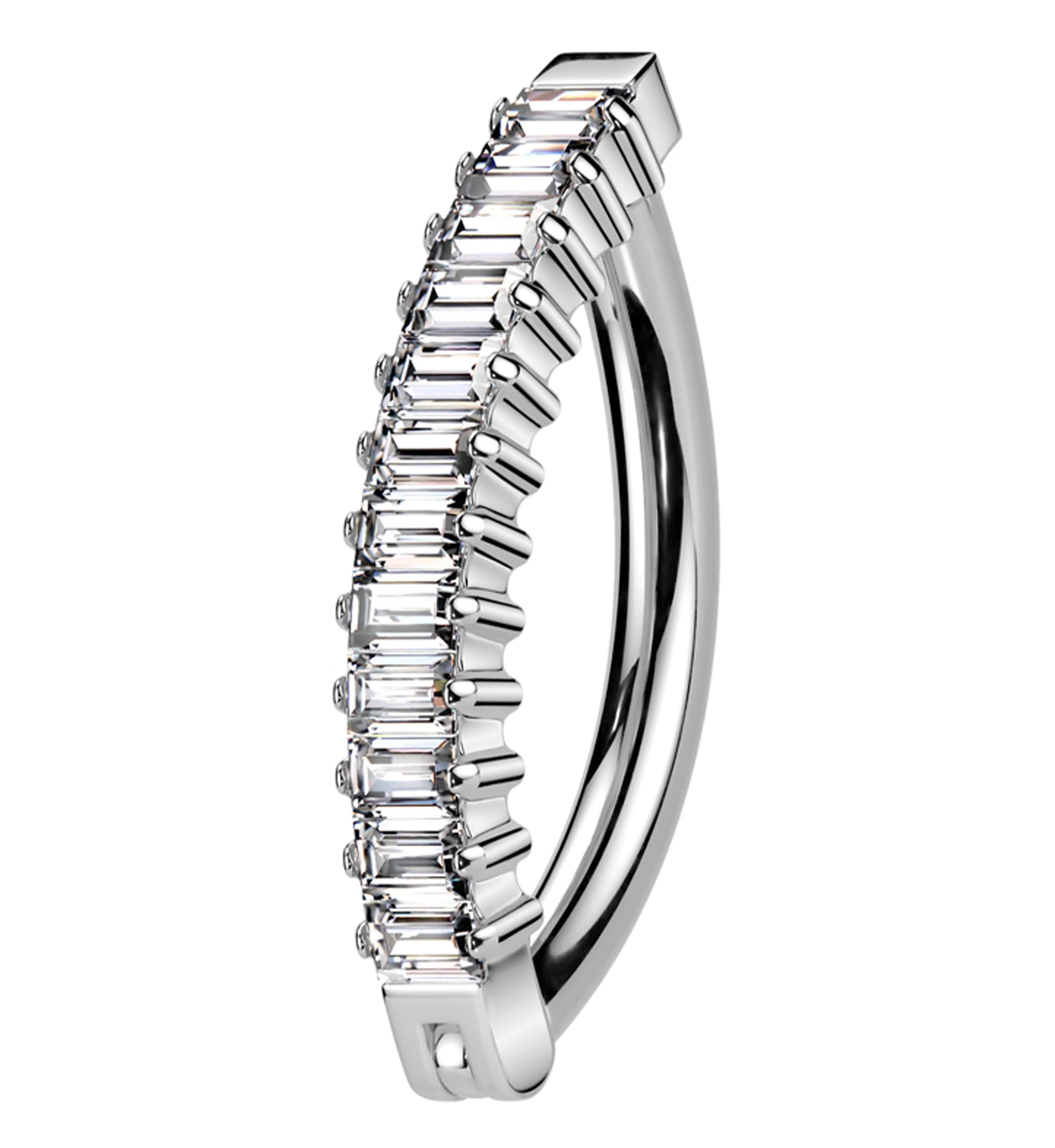 Baguette Clear CZ Row Titanium Hinged Belly Button Ring