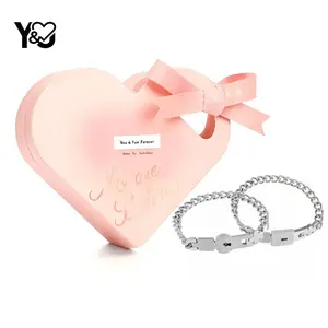 Y&J Interlocking Couple Bracelets His & Hers Matching Soulmate Bracelets That Lock Together in Pink Heart Box Essential for Couples