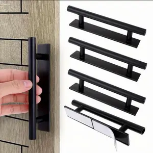 4pcs Black Bar-Style Self-Adhesive Cabinet Handles, ABS Plastic Door Pulls, Easy To Peel And Stick For Wardrobe And Furniture Drawers, Cabinet Accessories