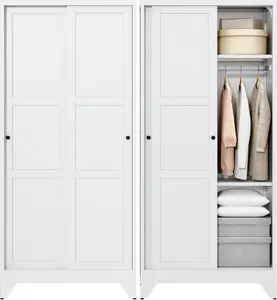 Letaya Steel Armoire Wardrobe Closet - 20" Deep Clothes Storage, Adjustable Sliding Doors, Shelves, Heavy-Duty Rust-Resistant Odor-Free Construction, White Adjustable Sliding Wardrobes