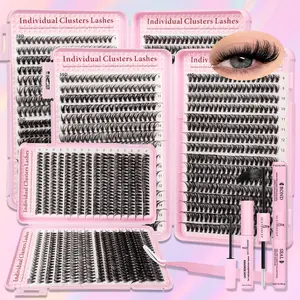 DIY Eyelash Extension Kit, 640 Pieces Mixed Lengths 9-16mm, Includes Bond&Seal&Remove&Eyelash Tweezers, Single Row D Curl Synthetic Lashes Set