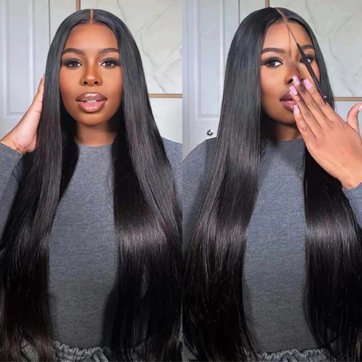 [Free Upgraded] Wear and Go Wigs Water Wave 13x6 HD Lace Front Wigs Human Hair Glueless Wigs Human Hair Pre Plucked Pre Cut Upgrade Ear-to-Ear Frontal Straight&Deep Wave Wigs for Women 180% Density Glueless Drawstring Wig with Tapes