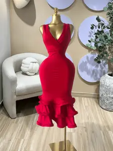 PULKRITU Elegant Women's Pleated Ruffle Hem Bodycon Midi Prom Dress, Elegant V-Neck Party Outfit Club Cocktail Gown, Summer Birthday Sexy Dress,Lady Skirt,Casual Dresses,Female Brunch Dresses,Graduation Dress,