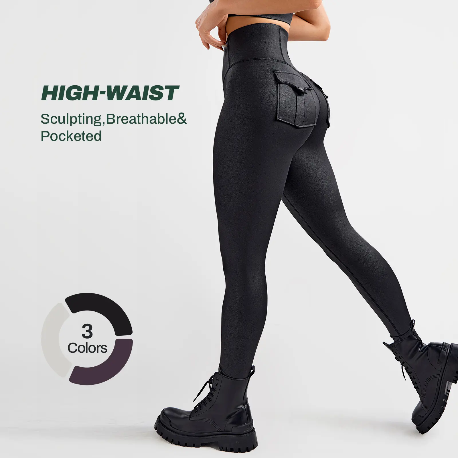 FIRMABS Women’s Faux Leather Cargo Leggings with High-Waisted Tummy Control, Breathable Sweat-Wicking Fabric for Maximum Comfort, Squat-Proof & Non See-Through, Functional Cargo Pockets,  for Everyday Wear and Workouts，Gym Outfit #summertok #ttshoprestock