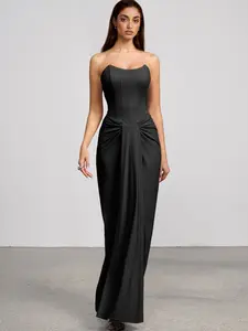 Azazie Virelle High Neck Open Back Matte Knit Fitted Bodycon Wedding Guest Maxi Dress