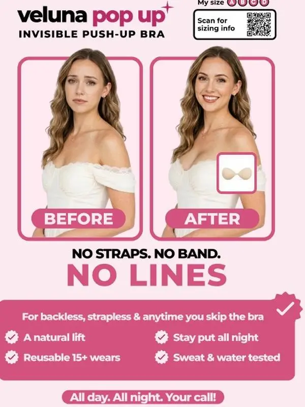 Veluna Pop-Up Push-Up Bra Inserts for Backless Dresses, Bikinis and Low-Cut Tops, Up to 2 Cup Sizes Lift, Reusable, Sizes A to D by Veluna Pop