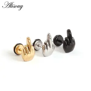 Alisouy 2pcs  Plastic Circle White Black Gold Color Stainless Steel Men Women Screw Back Pierced Ear Stud Earrings