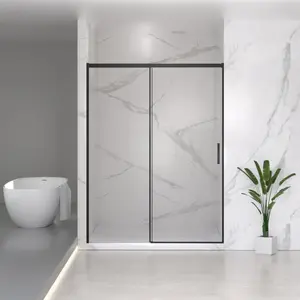 56-60" W x 74" H Semi-Frameless Sliding Shower Door, 1/4" (6mm) Clear SGCC Tempered Glass, Matte Black Finished, Adjustable Width – No Cutting Required