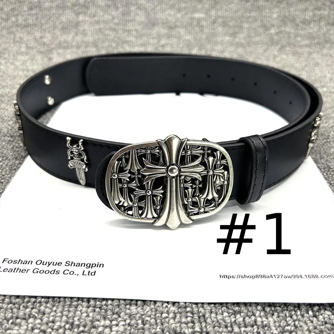 Vintage Black Cross Buckle Belt - High-Quality PU Leather Waist Belt, Gothic Fashion Accessory with Multicolor Accent Details