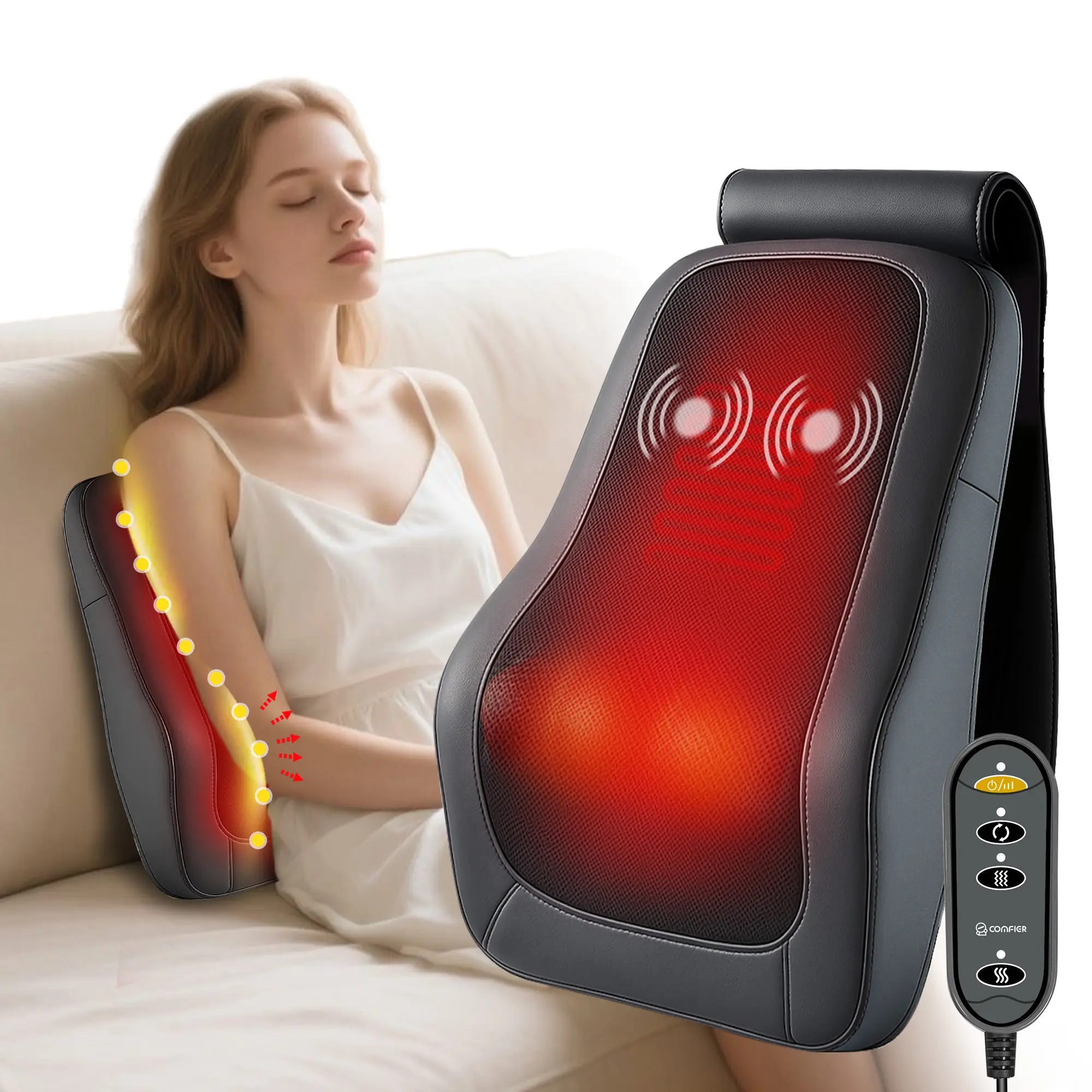 COMFIER CF-1228 Shiatsu Neck Shoulder Back Muscle Massager - 3D Kneading, Heat Function for Pain Relief - Relaxation Aid, Father's Day Mens Gift Massage Pillow