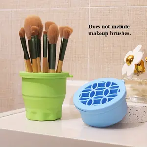 2-Piece Silicone Foldable Makeup Brush Cleaner Set, Portable Cosmetic Cleaning Cup with Drying Rack, Beauty Care Tool