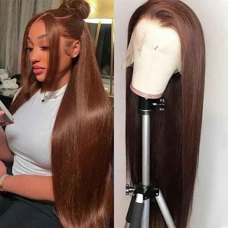 Bling Hair 30 32 Inch Brazilian Chocolate Brown Colored 13x4 Lace Front Wigs Straight Hair Wig Hd Transparent 13x6 Lace Frontal Wigs Preplucked For Wome