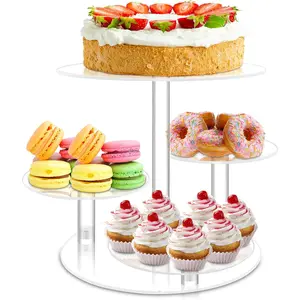 Cupcake Stand, 4 Tier  Cake Stand, Round Cake and Cupcake Stand Combo, Clear Tiered Cupcake Tower Stands for 50 Cupcakes, Cake Display Tree Stand for Wedding Birthday Party