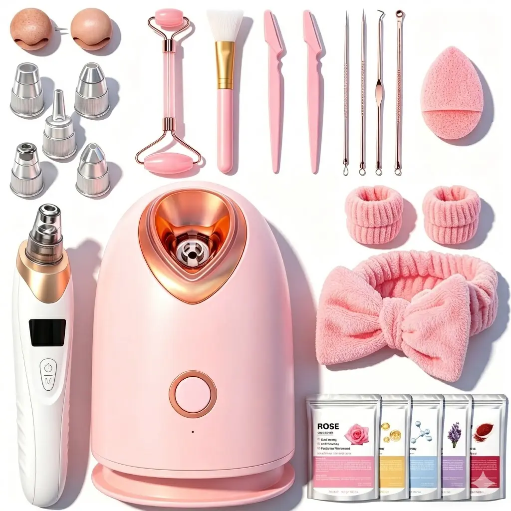 Pjordo-Facial Steamer Spa Kit with 7 Skin Care Tools, Blackhead Remover Tool facial care gift sets for women,Mother's Day's prefect gift