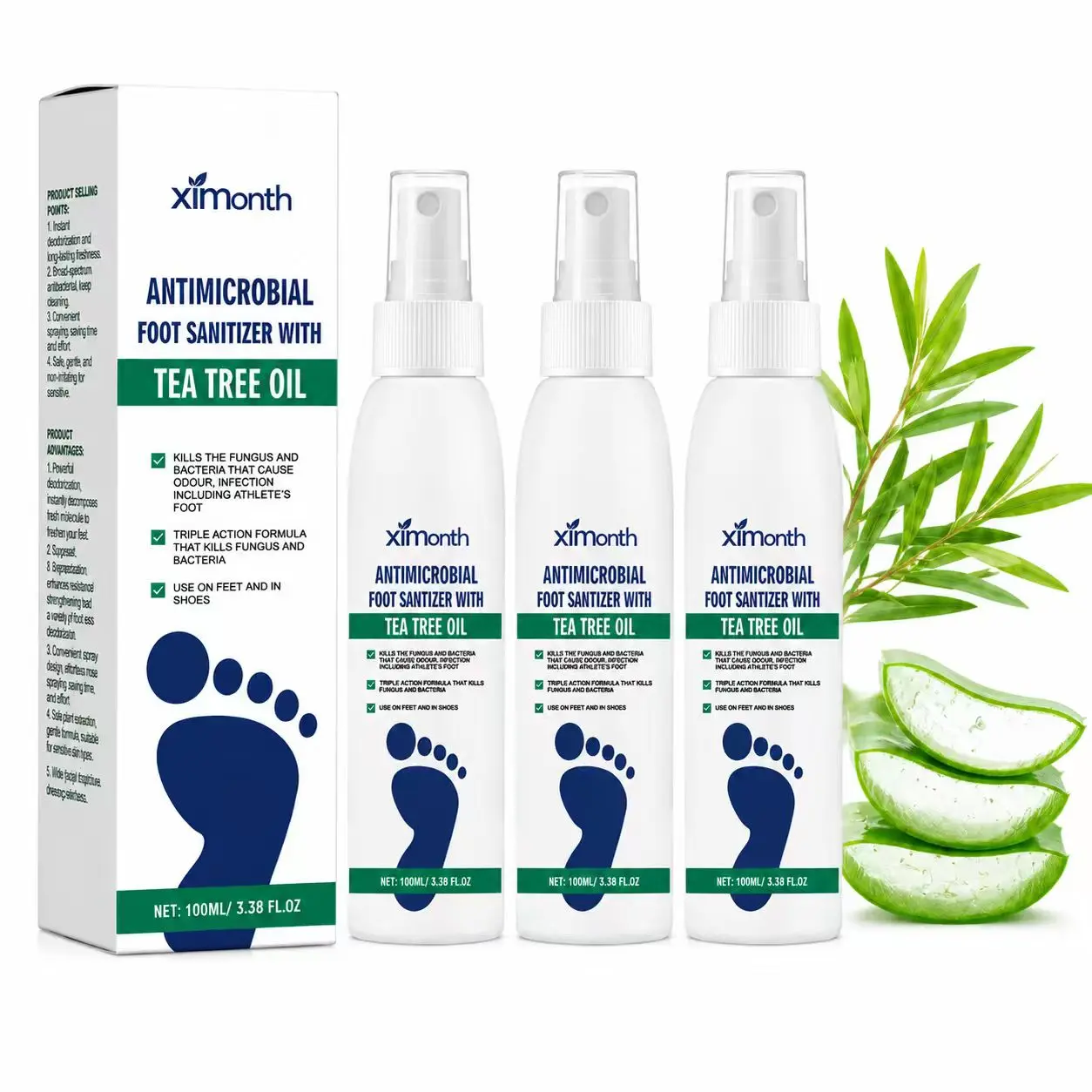 【3 Bottles】Foot Spray with Tea Tree Oil - Foot Sanitizer for Foot Odor - 3.38 oz. Bottle, Foot Care Dry Feet Moisturizer Hydrating Moisturizing Spray Provides Long-Lasting Antibacterial Protection nail footsantizerspray