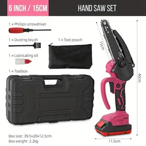 Mini Chainsaw Cordless, 6 Inch Handheld Electric Chain Saw with 1.5Ah Battery, 23ft/S Speed-Automatic Chain Tensioning & Auto Oiler for Tree Branches, Courtyard, Household, Garden, Ideal Gift for Men, Husband, Dad,  Tool Kit Tool Box Cutting Portable